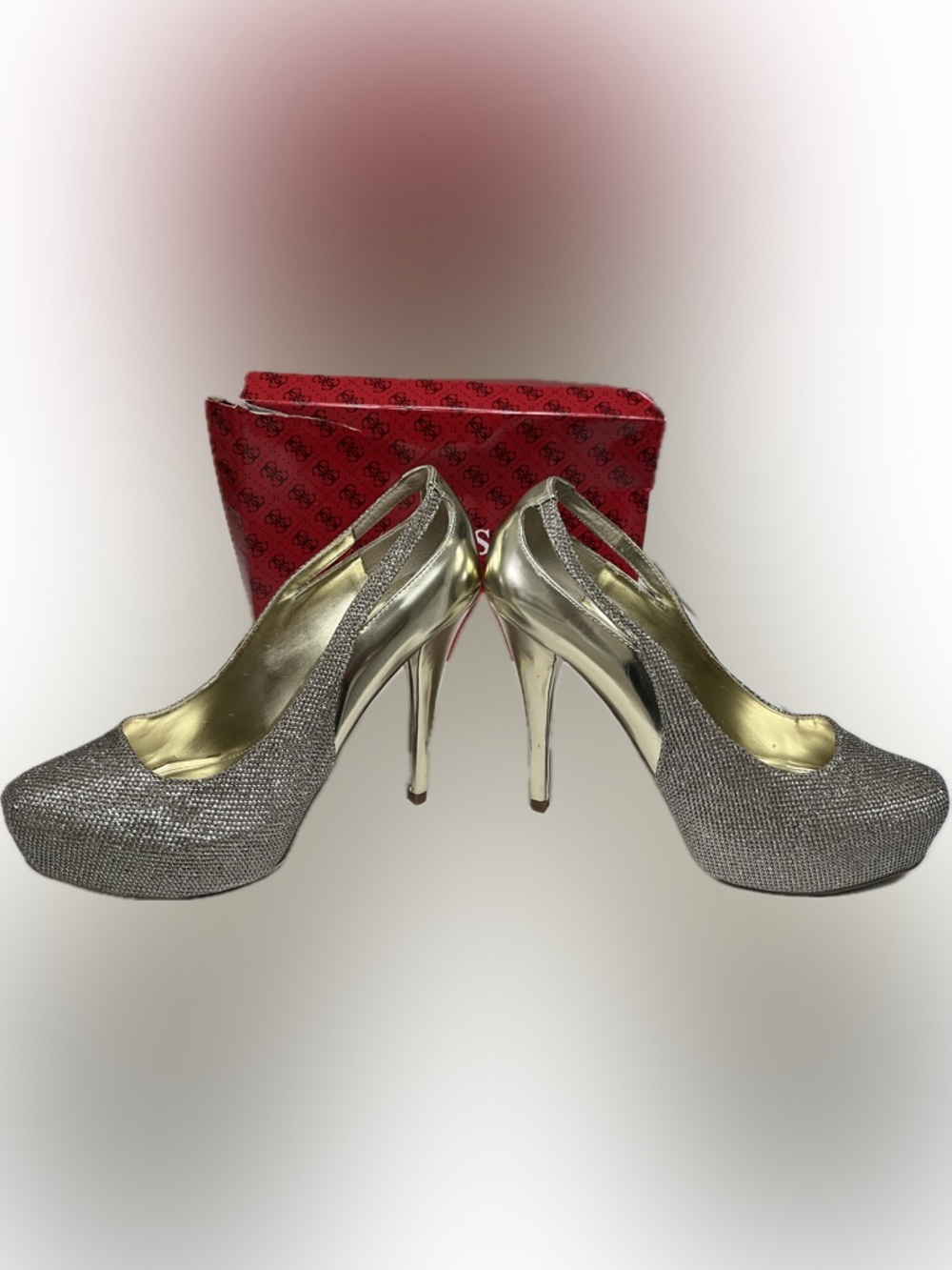 GUESS Metallic Gold Crystal-Embellished Stiletto Slingbacks Size 9.5 Medium